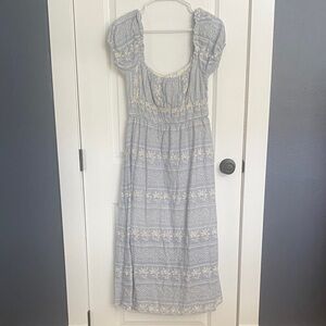 Elegant Blue and White Patterned Dress
